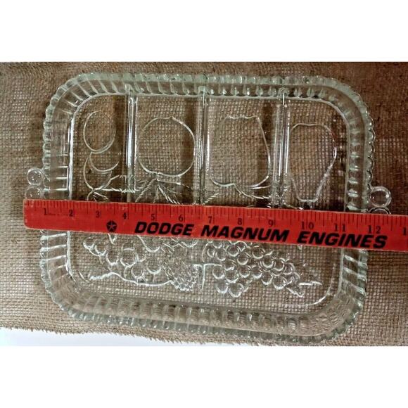 Vintage Indiana Glass Divided Serving Platter Charcuterie Tray Fruit Embossed - Picture 8 of 8
